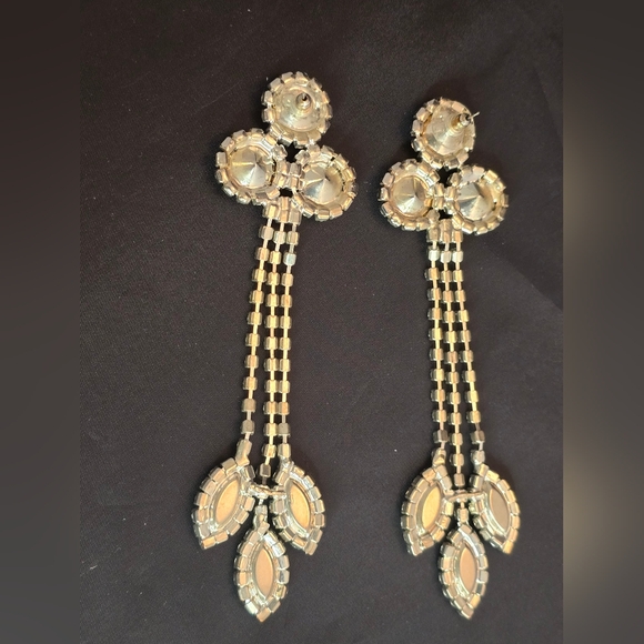 Clear Rhinestone Long Drop Earrings – Dramatic Statement Sparkle - Picture 9 of 11